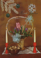 Bonne Année Noël BOUGIE Vintage Carte Postale CPSM #PAZ600.FR - Nouvel An