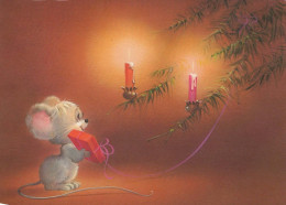 Buon Anno Natale CONIGLIO CANDELA Vintage Cartolina CPSM #PAV012.IT - Nouvel An