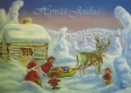 SANTA CLAUS Happy New Year Christmas DEER Vintage Postcard CPSM #PBB187.GB - Santa Claus