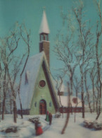 Buon Anno Natale CHIESA LENTICULAR 3D Vintage Cartolina CPSM #PAZ033.IT - New Year