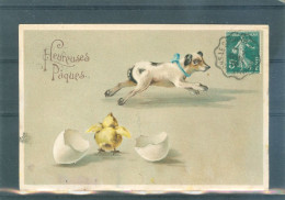 2 Cartes - Relief - Gaufrée - Embossed - Prage - Chiens - 1 En BE - 1 Tâchée - Pâques