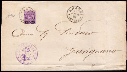 1891 14 APRILE UMBERTO I C.20 SU 50 SASS 58 IN USO SINGOLO CON OTTIMA CENTRATURA SU PIEGO DI LETTERA DA ANAGNI PER GAVIG - Poststempel