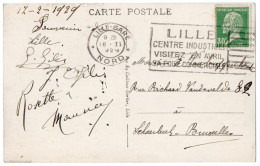 Flier LILLE Sur CPA Adressée En Belgique - 1921-1960: Modern Tijdperk