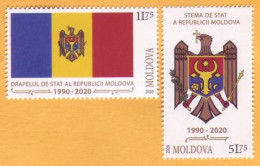 2020  Moldova Moldavie 30 Years Since The Adoption Of Republic Of Moldova Coat Of Arms And National Flag 2v Mint - Sellos