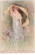 CPA ILLUSTREE  - ART NOUVEAU  - FEMME - LES FLEURS QUI PARLENT - L'IRIS - Flowers