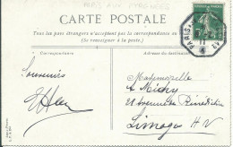 FRANCE CARTE 5c " PARIS AUX PYRENEES "  POUR LIMOGES ( HAUTE VIENNE ) DE 1911 LETTRE COVER - Posta Ferroviaria