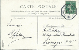 FRANCE CARTE 5c " PARIS AUX PYRENEES "  POUR LIMOGES ( HAUTE VIENNE ) DE 1911 LETTRE COVER - Spoorwegpost