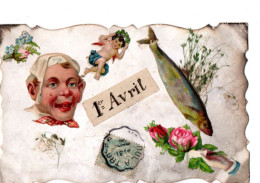 1er Avril Carte Ajoutis Poisson Fleuts Visage Ange Roses RV - April Fool's Day