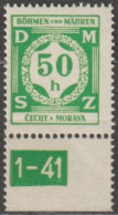 09/ Pof. SL 3, Dark Green, Border Stamp, Plate Number 1-41 - Unused Stamps