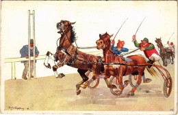 T2/T3 1911 Horse Racing Humour Art Postcard. B.K.W.I. 678-3. S: Schönpflug + "SZÁRAZBEREK 911 JAN 14 D.u. POSTI ÜGY." - Non Classés