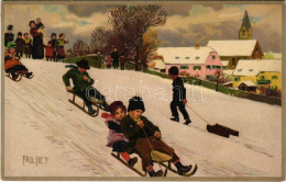 T2/T3 1912 Szánkózás Télen / Sledding In Winter, Sport. Litho S: Paul Hey (Rb) - Unclassified