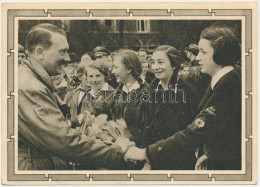 T2/T3 1939 Adolf Hitler With Members Of The League Of German Girls (girls' Wing Of The Nazi Party Youth Movement Hitlerj - Unclassified