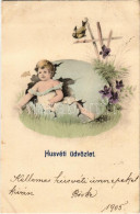 T2/T3 1905 Húsvéti üdvözlet / Easter Greeting Art Postcard With Egg (kis Szakadás / Small Tear) - Unclassified