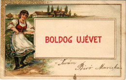 T3 1904 Boldog Újévet / New Year Greeting Art Postcard, Hungarian Folklore. Art Nouveau, Emb. Litho (EB) - Zonder Classificatie