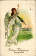 T2/T3 Boldog Karácsonyi ünnepeket / Christmas Greeting Art Postcard With Angel (fl) - Zonder Classificatie