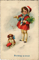 T2/T3 Boldog Újévet / New Year Greeting Art Postcard With Dog (EK) - Non Classés