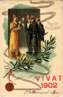 T2/T3 1902 Prosit Neujahr / Dombornyomott újévi üdvözlet Pezsgőző Társasággal / New Year Greeting, Embosse Dlitho (EK) - Non Classés