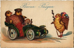 T2 1926 Buona Pasqua / Kellemes Húsvéti Ünnepeket, Csirkék Autóban / Easter Greeting, Chicken In Automobile. C.C.M. 0043 - Sin Clasificación