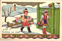 T2/T3 'Boldog új évet!' / New Year Greeting Postcard, Pigs, Folklore, S: Gyulai (EK) - Non Classés