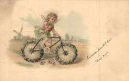 T2/T3 Angel On Bicycle, Greeting Card, Litho - Zonder Classificatie