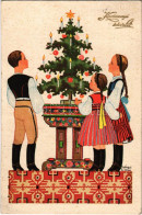 T2/T3 1941 Karácsonyi üdvözlet / Christmas Greeting Art Postcard, Hungarian Folklore S: Szilágyi G. Ilona (ázott Sarok / - Non Classés