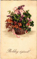 T2/T3 1932 Boldog Újévet / New Year Greeting Art Postcard With Clovers (fl) - Unclassified
