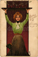 T3 1901 Boldog Újévet / New Year Greeting Art Postcard With Lady. Art Nouveau, Litho S: Mailick (kopott Sarkak / Worn Co - Non Classés