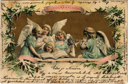 * T3 1899 (Vorläufer) Boldog Karácsonyt / Christmas Greeting Art Postcard With Angels. Litho (Rb) - Ohne Zuordnung