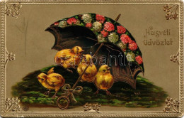 T4 1909 Húsvéti üdvözlet / Easter Greeting Art Postcard With Chicken And Umbrella. Floral, Emb. Litho (EM) - Ohne Zuordnung