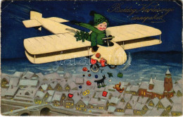T2/T3 1929 Boldog Karácsonyi ünnepeket / Christmas Greeting Art Postcard With Airplane And Toys. Meissner & Buch Kunstka - Non Classés