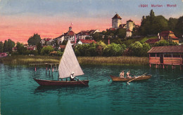 MURTEN, FRIBOURG, MORAT, BOAT, ARCHITECTURE, CASTLE, TOWER, SWITZERLAND, POSTCARD - Murten