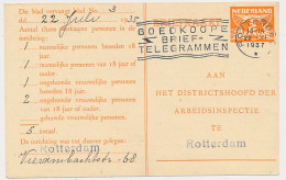Arbeidslijst G. 17 Locaal Te Rotterdam 1937 - Postal Stationery