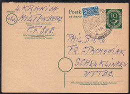 POSTHORN - MILTENBERG / 1954  GSK FRAGETEIL ECHT GELAUFEN Mi P14F II / KW 32.00 EURO (ref LE2247) - Postales - Usados