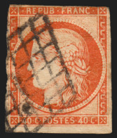 N°5, Cérès 1849, 40c Orange-vif, Oblitéré Grille, Pièce D'attente - 1849-1850 Cérès