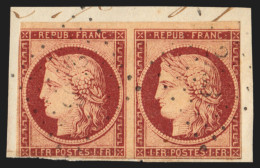 N°6 Paire, Cérès 1849, 1fr Carmin, Oblitéré Losange Sur Fragment - 1849-1850 Ceres