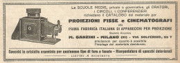 Apparecchi Per Proiezioni GANZINI - Pubblicità Del 1923 - Vintage Advert - Advertising