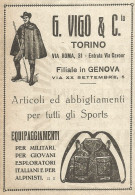 G. VIGO & C. Torino - Abbigliamento Per Sports - Pubblicità Del 1917 - Ad - Pubblicitari