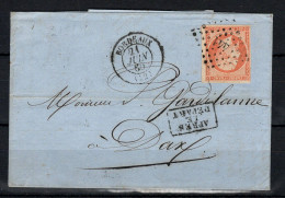 Lettre " Après Le Départ " Avec YV 16 Luxe Oblitéré PC 441 De Bordeaux , Pour Dax - 1849-1876: Periodo Classico