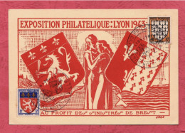 Exposition Philatelique Lyon 1943. Post Card Signed By Erge -Small Size, Divided Back. Tirage 10000 . - Beursen Voor Verzamellars