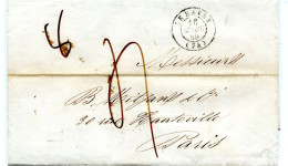 Lettre Du Havre à Paris Taxe 4 Décimes Pour 8g Au Dos Cachet à Date LIGNE Du HAVRE Pothion Indice 16 Du 16 Mars 1849 Sup - 1849-1876: Classic Period