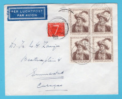 NEDERLAND Luchtpost Brief 1956 Haarlem Met Rembrandt 7ct In Blok Van 4 Naar Curaçao - Lettres & Documents