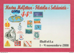Molfetta . Mostra Molfettese. Filatelia E Solidarietà. 1-4 Novembre 2001- Advertising Card. Post Card Size. - Bourses & Salons De Collections