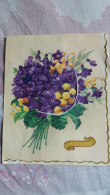 CPSM DOUBLE 4 PANS 3 D RELIEF SYSTEME POP UP FLEURS VIOLETTES MIMOSA BONNE FETE RH 907  FORMAT 12.5 PAR 15.5 CM - Autres & Non Classés