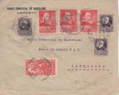 SEGUNDA REPUBLICA AMPOSTA TARRAGONA A BARCELONA URGENTE CON VIÑETACRUZ ROJA 1937 - Covers & Documents