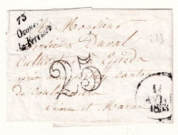 PETITE LETTRE OZOUERE LA FERRIERE CURSIVE 73 POUR COULOMMIERS TAXE 25 CENTIMES 14 AVRIL 1853 SUP - 1849-1876: Periodo Classico