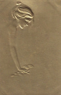 Art Nouveau Thick Embossed Golden Card Woman Profile . Carte Dorée  Profil Gauffrage Fort - Ante 1900