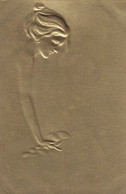 Art Nouveau Thick Embossed Golden Card Woman Profile . Carte Dorée  Profil Gauffrage Fort - Before 1900