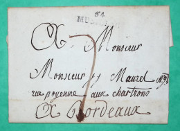 MARQUE 54 MUSILLAC MUZILLAC MORBIHAN POUR BORDEAUX GIRONDE 30x8 1810 LETTRE COVER FRANCE - 1801-1848: Vorläufer XIX