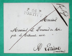 MARQUE P54P PONTIVY MORBIHAN PORT PAYE LETTRE COLLEGE ROYAL POUR LORIENT 32x11 COVER FRANCE - 1801-1848: Précurseurs XIX