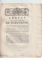 Arrest De La Cour De Parlement : éducation Enseignement - âprincipal Proffesseur Régents - Curé Vicaire - Decrees & Laws